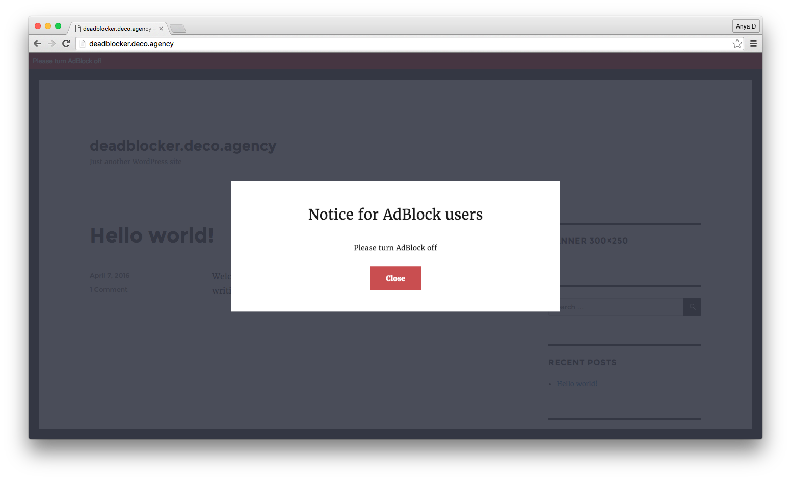 Popup dialog.