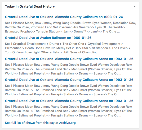 Dashboard Widget - Today in Grateful Dead History &#x1f480