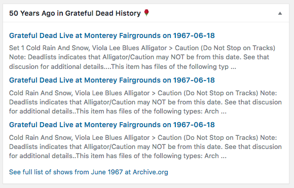 Dashboard Widget - 50 Years Ago in Grateful Dead History &#x1f339