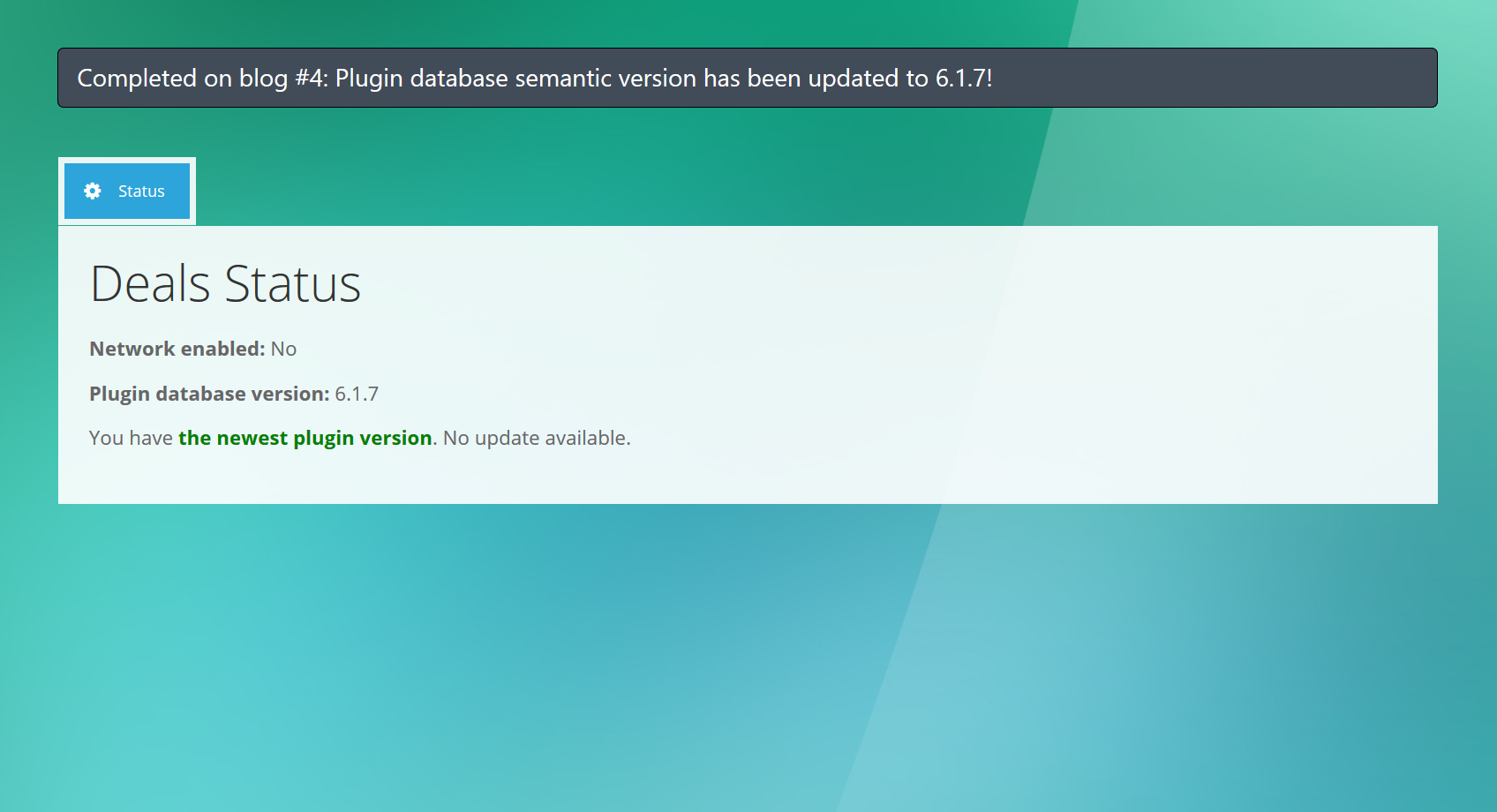 Deals - Admin Plugin Status