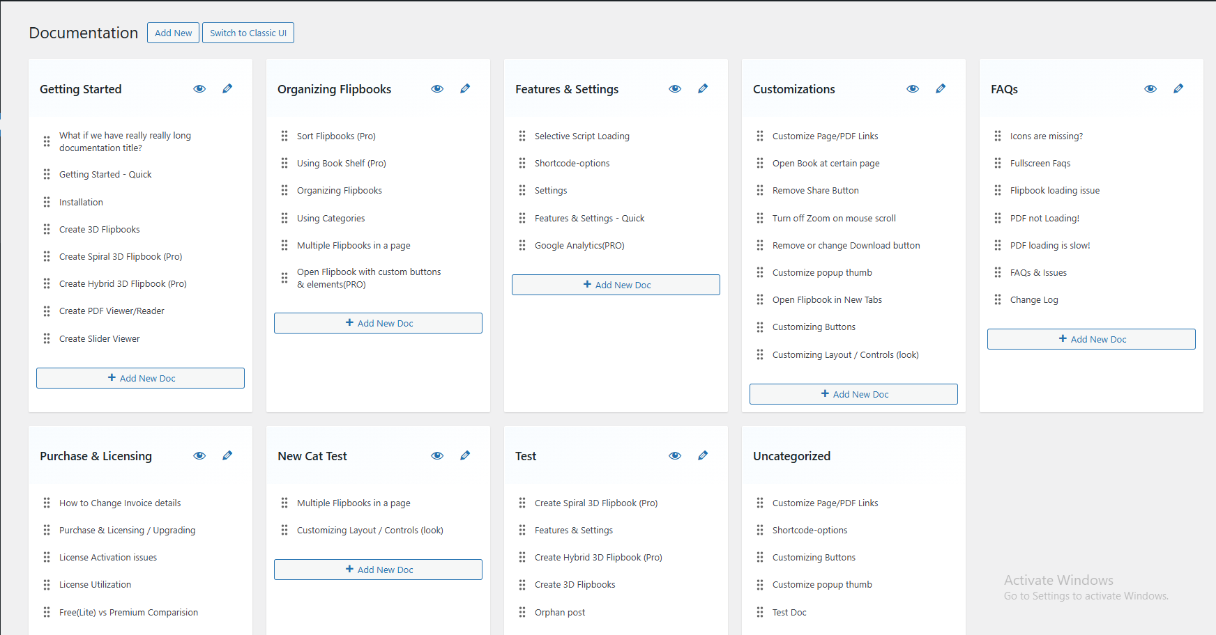 Documentation category view