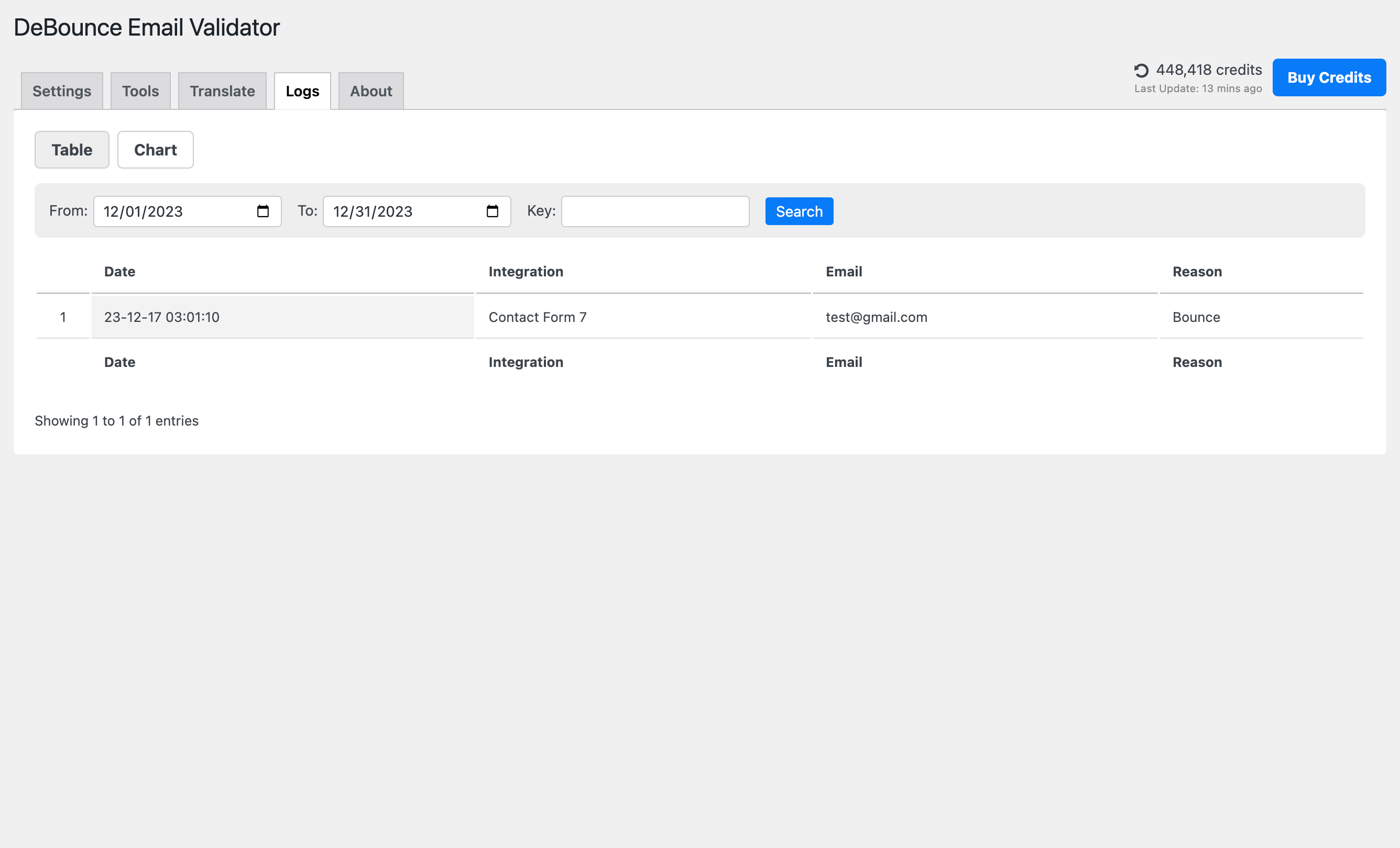 Logs/Table tab.