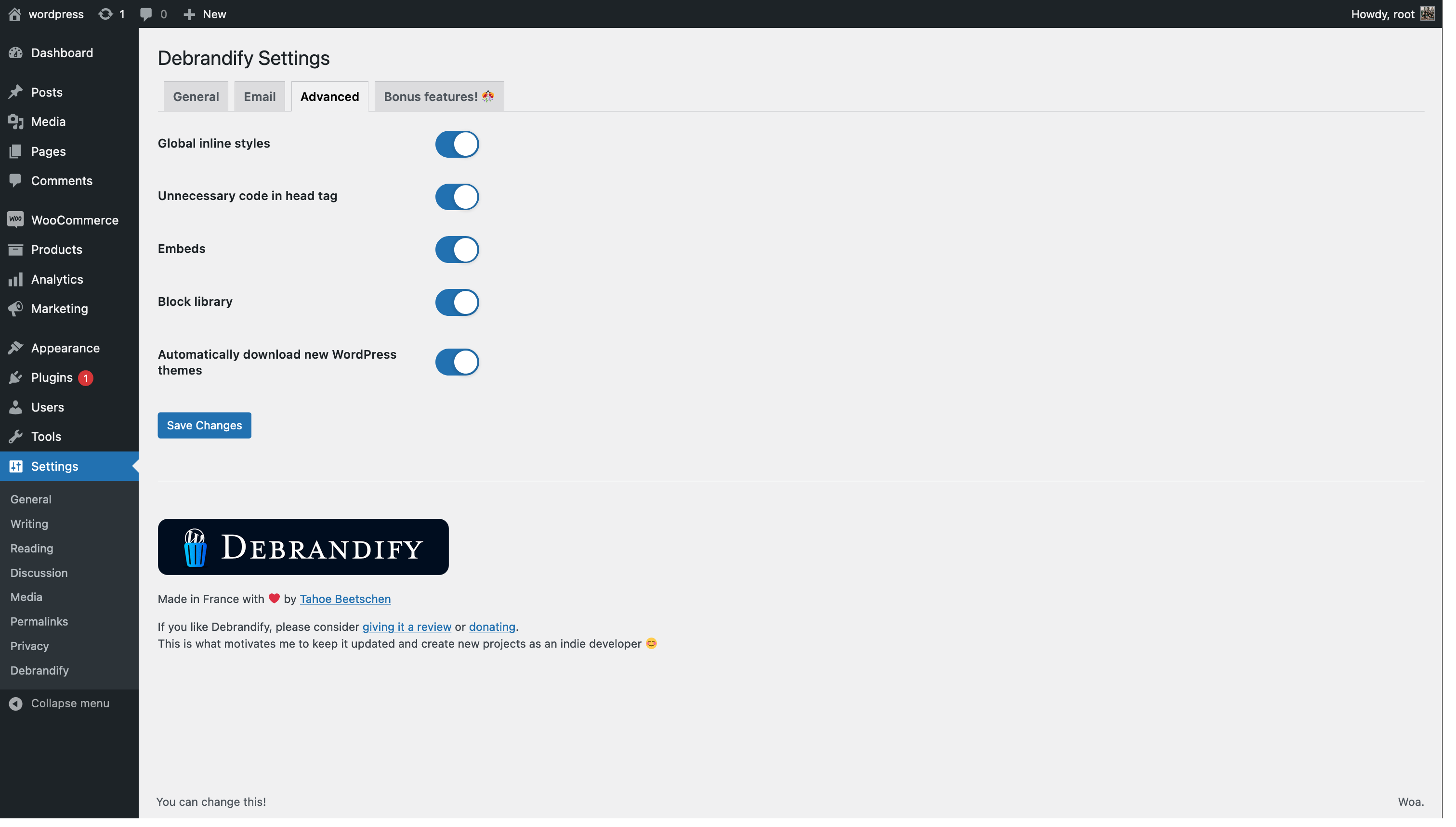 Debrandify's advanced settings