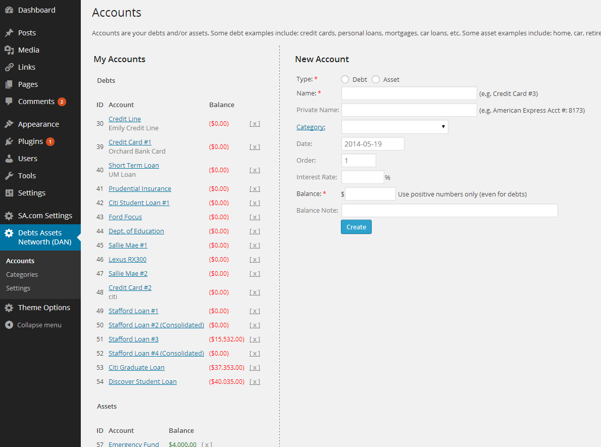 List of Accounts