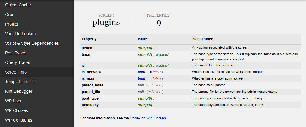 New Screen Info Panel