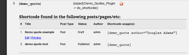 Debug  Bar Shortcodes - Example of shortcode usage found throughout the site