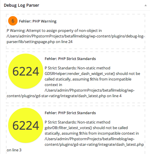 This is the Debug Log Parser dashboard widget.