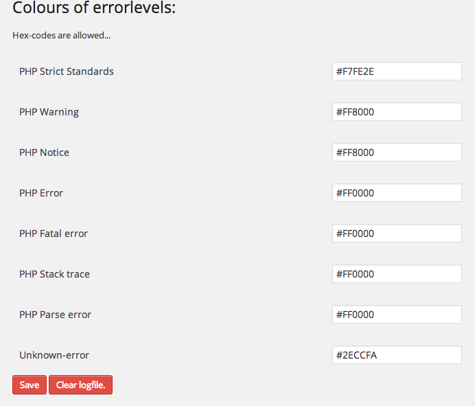Configure your own colours for different errors.