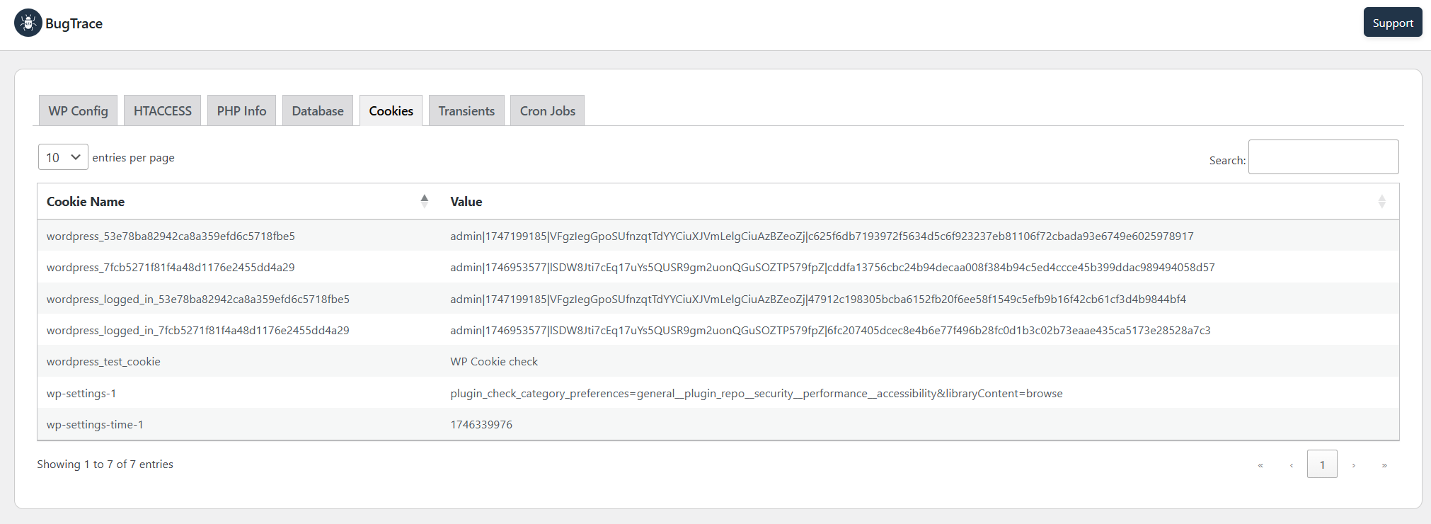 Diagnostic View of Active Browser Cookies (Read-Only).