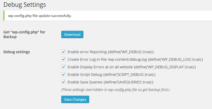 **Debug Configuration Save Setting**: Save Debug setting with success message.