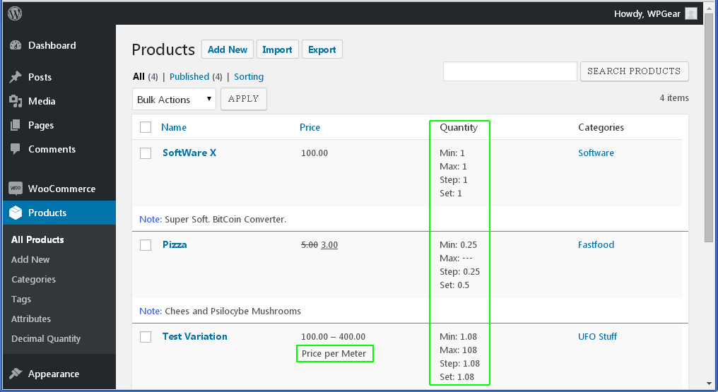 screenshot-3.png Admin page | WooCommerce Products -> All Products. Column "Quantity".