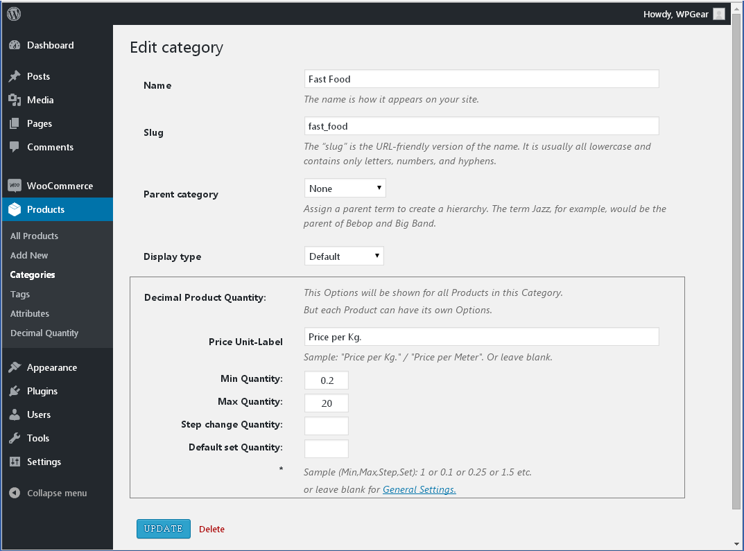 screenshot-7.png Admin page | WooCommerce Products -> Categories. "Price Unit-Label" and "Quantity options" for all Products in this Category.