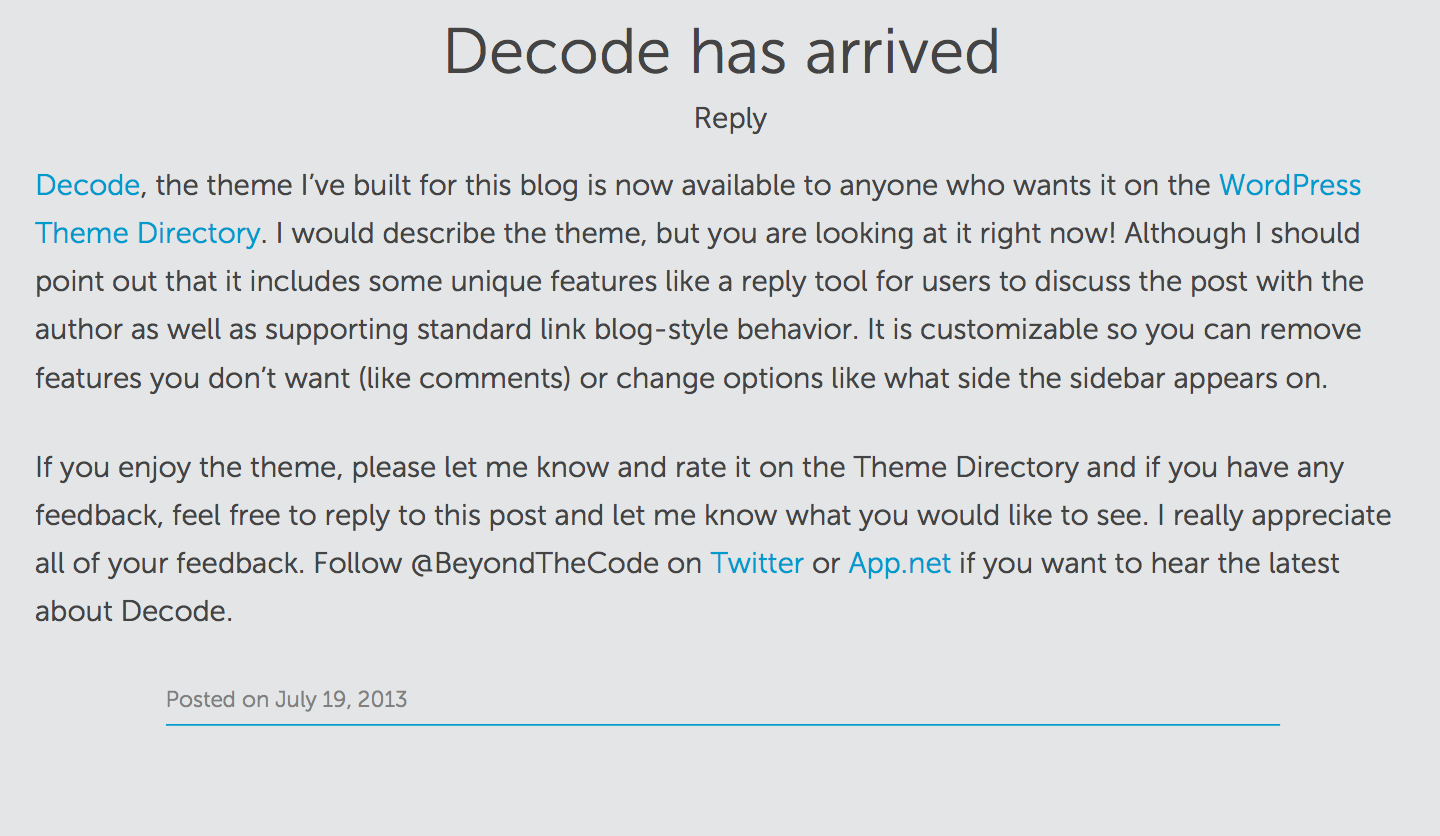 The Reply Tool as it appears when using the theme, Decode.