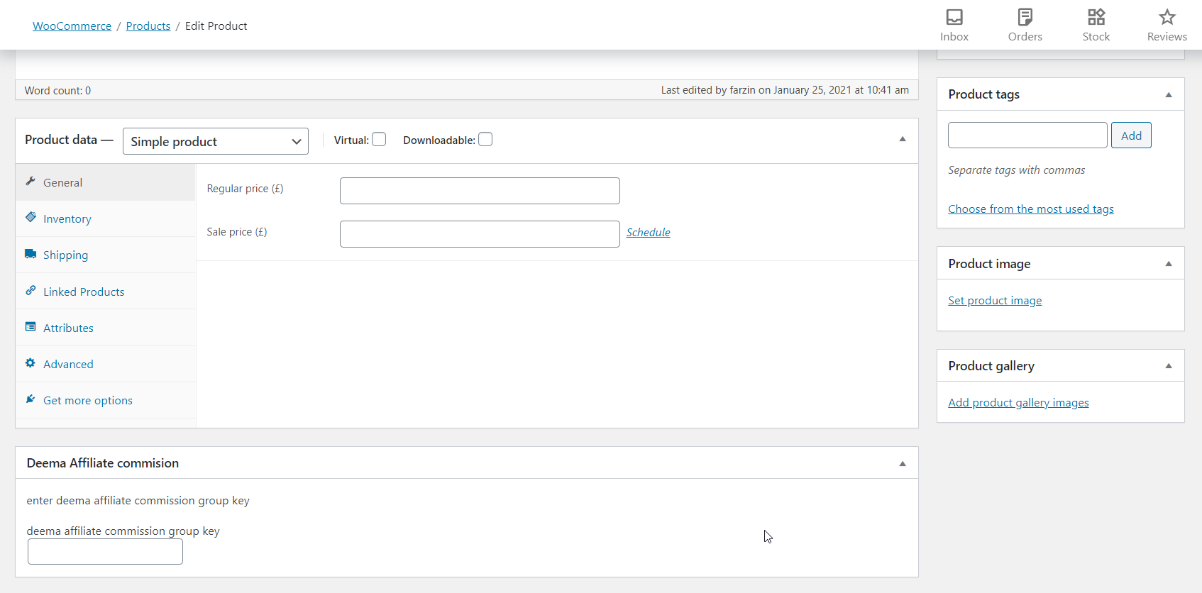 If You Had Diffrent Commission Set in Your Deema Affiliate Panel, You Can Enter Group Commission Key for Each Product in Woocommerce Product Edit page