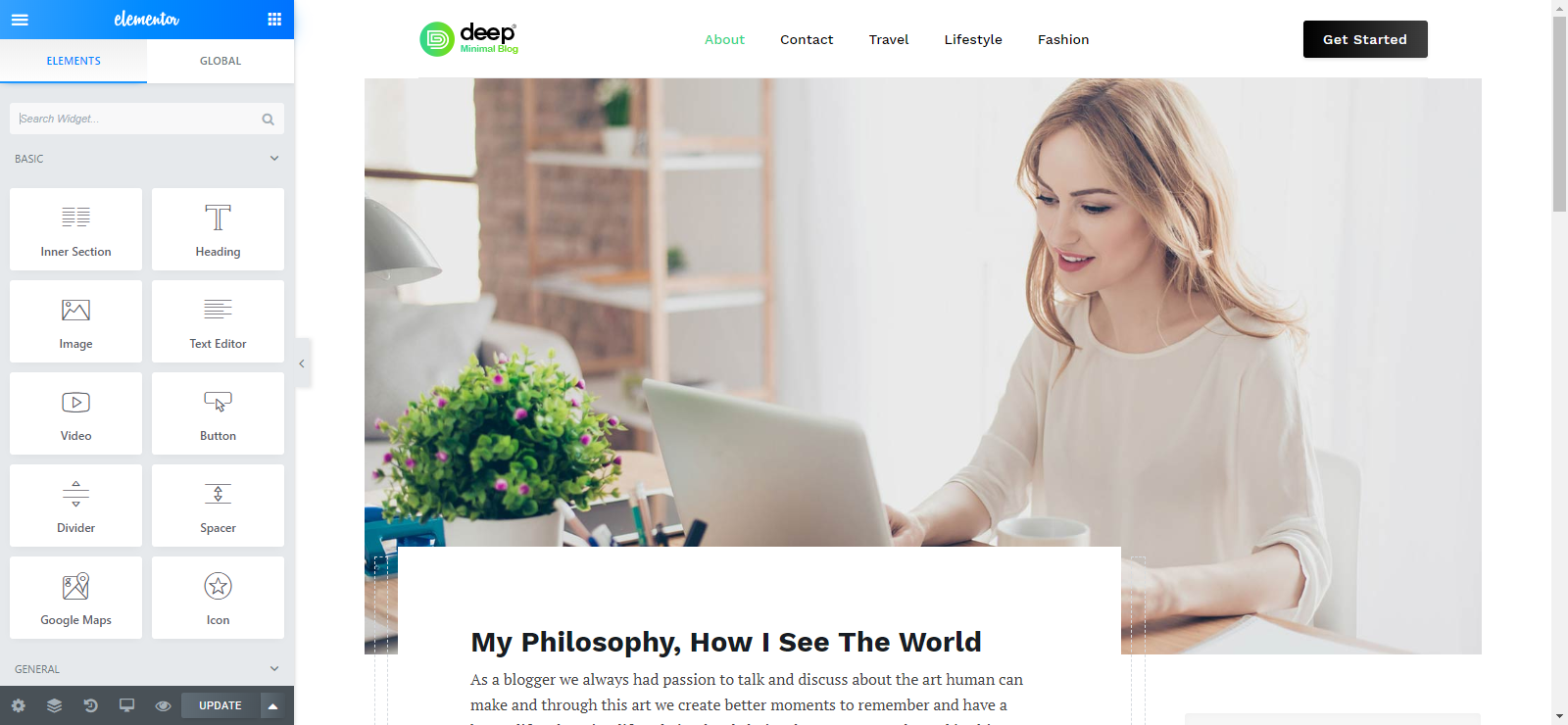 Elementor page builder.