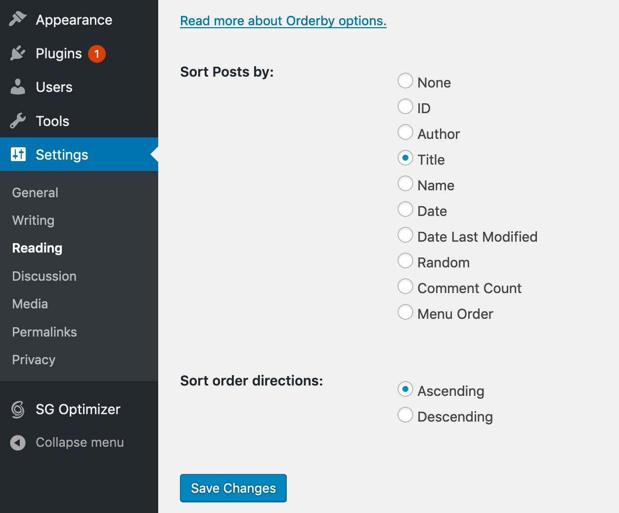 Showing the UI in the Settings -> Reading section