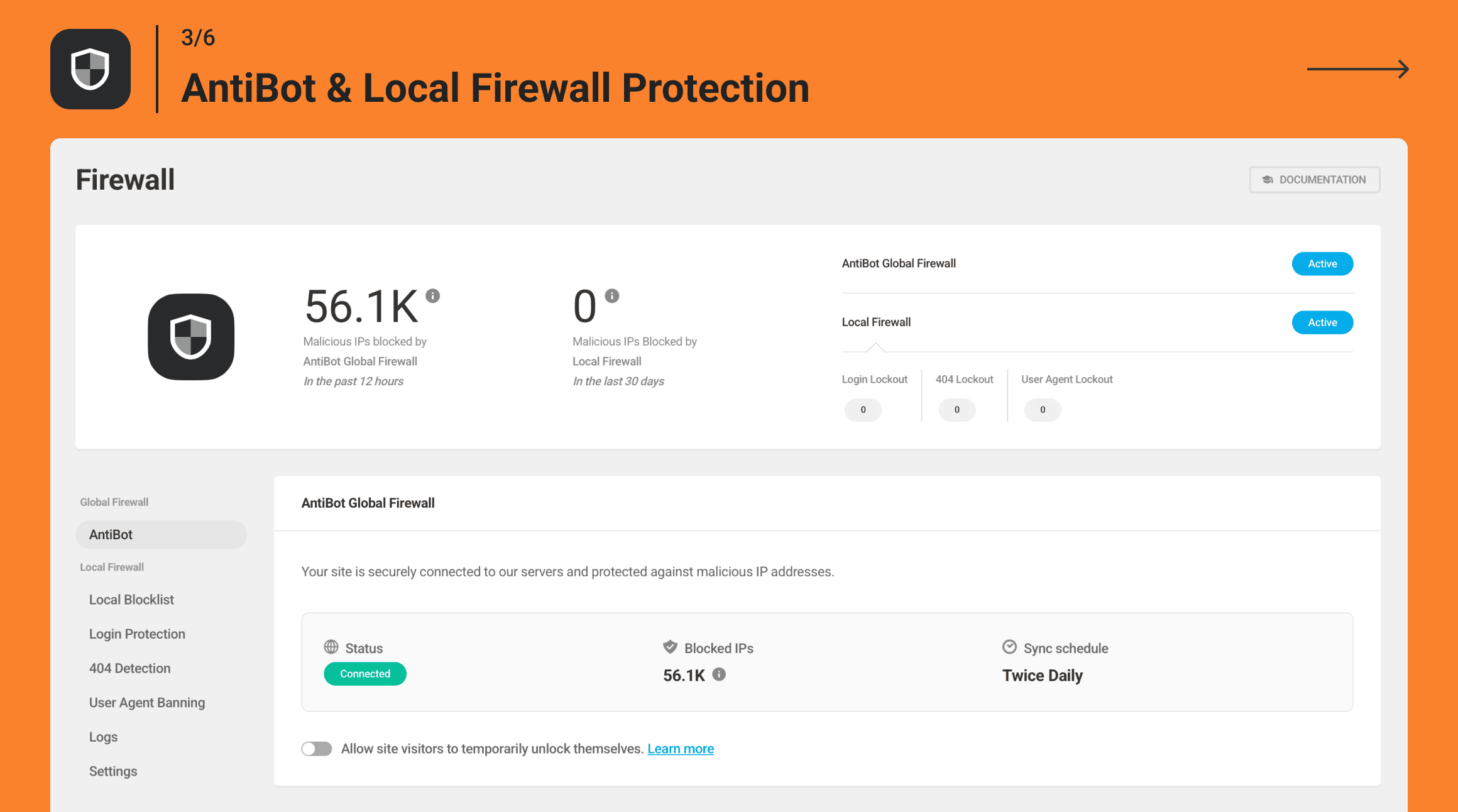 Enable AntiBot & Local Firewall for smart, layered defense against bots and brute-force attacks.