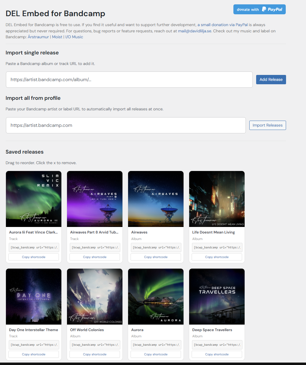 Releases management with drag-and-drop reordering.