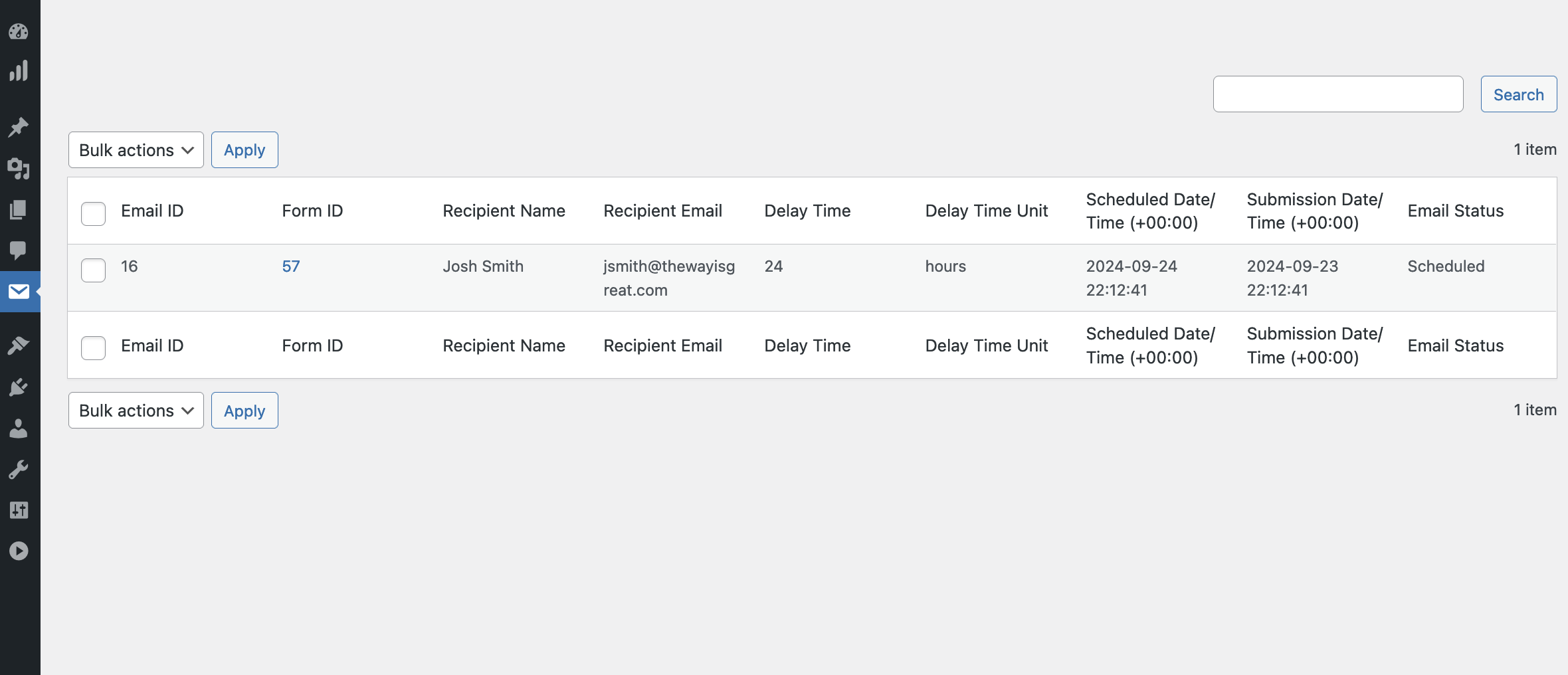 Scheduled delayed email notifications screen