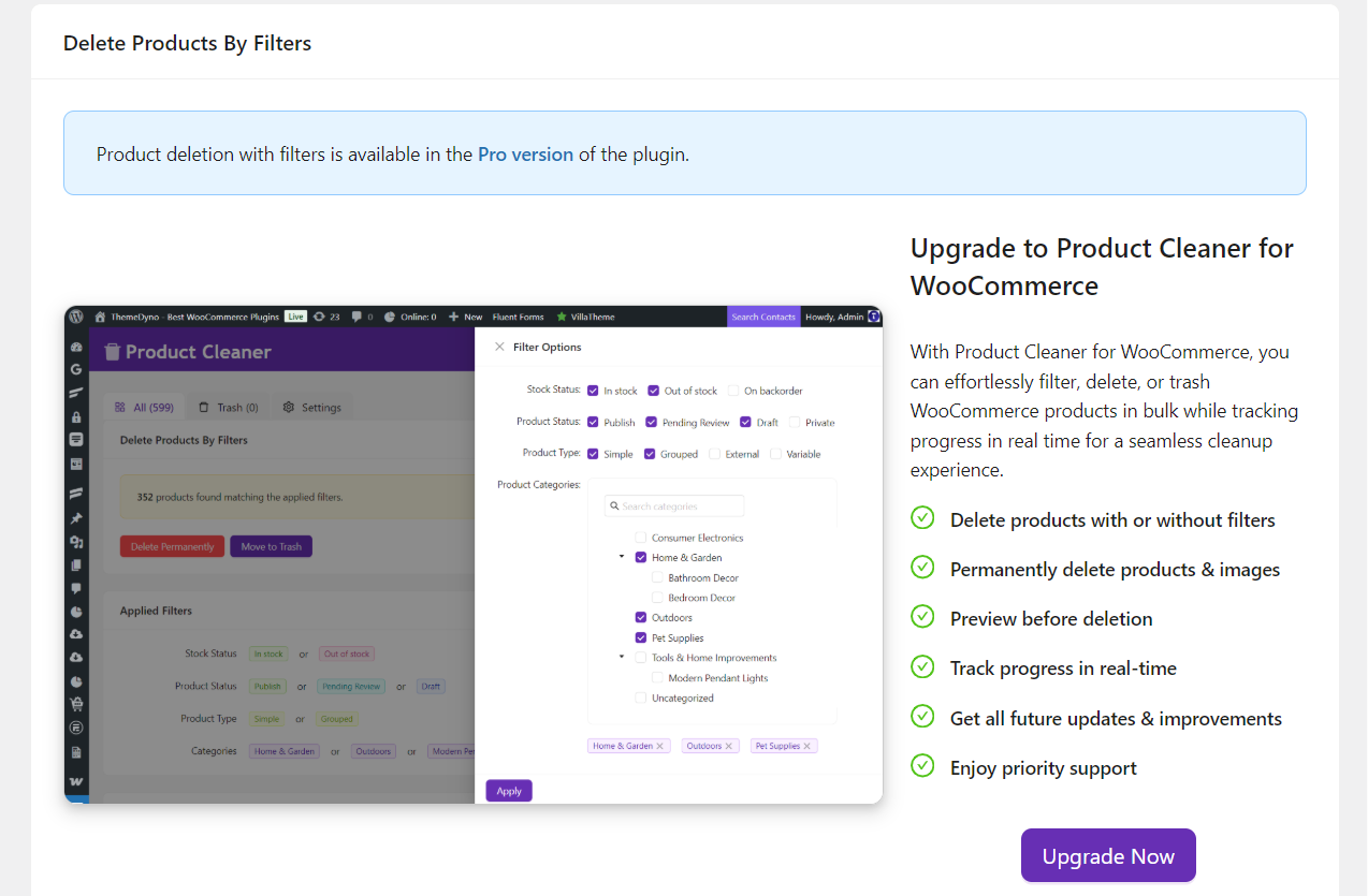 Before moving all products to the trash, the plugin prompts you to confirm the action, ensuring no unintended deletions occur.