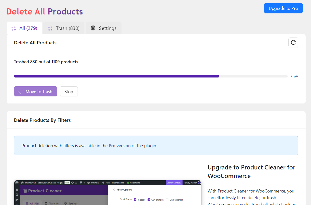After products are in the trash, you can either permanently delete them or restore them back to the store with a single click.