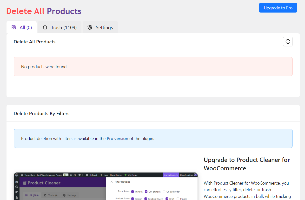 The plugin prompts you for confirmation before permanently deleting all products from the trash, adding an extra layer of security.