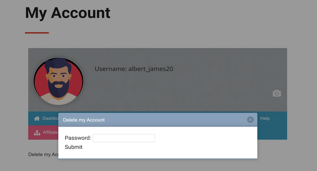 Delete my account form in member account page.