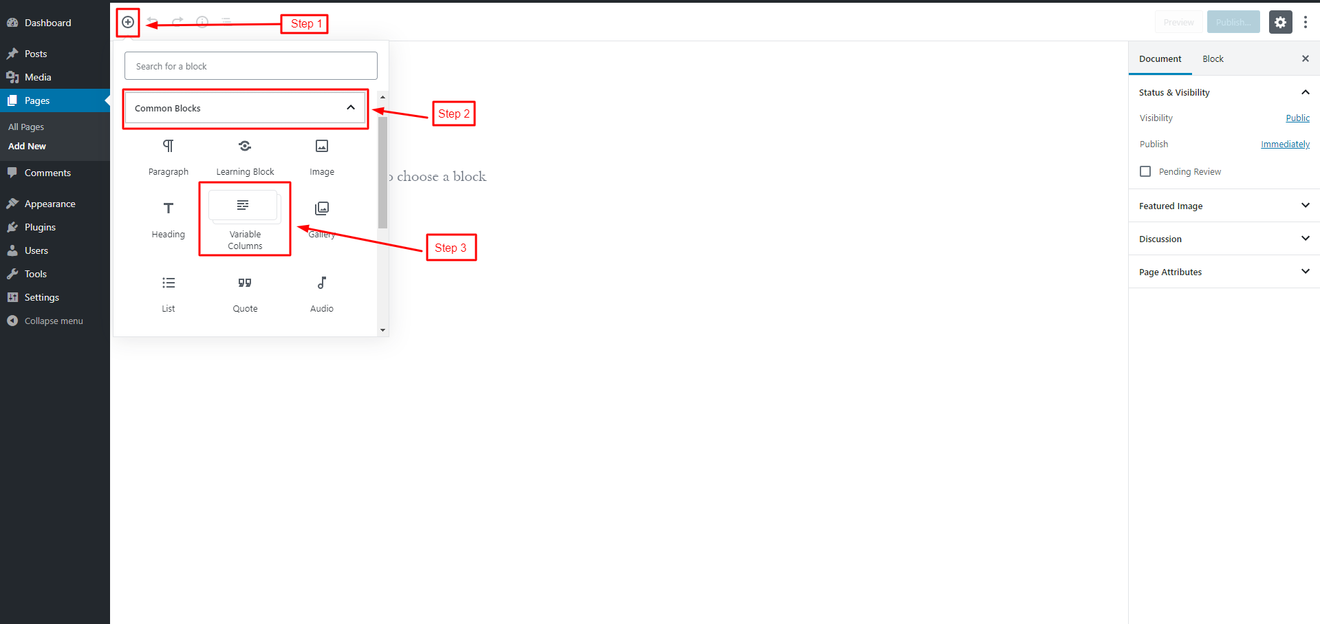 Select Variable Column Blocks from the common block category