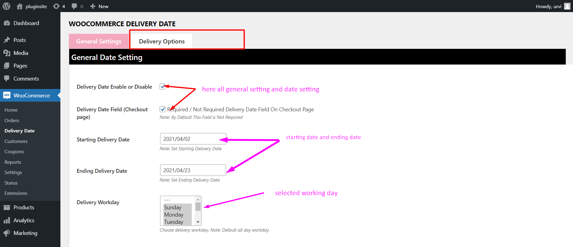DAte Option Setting.