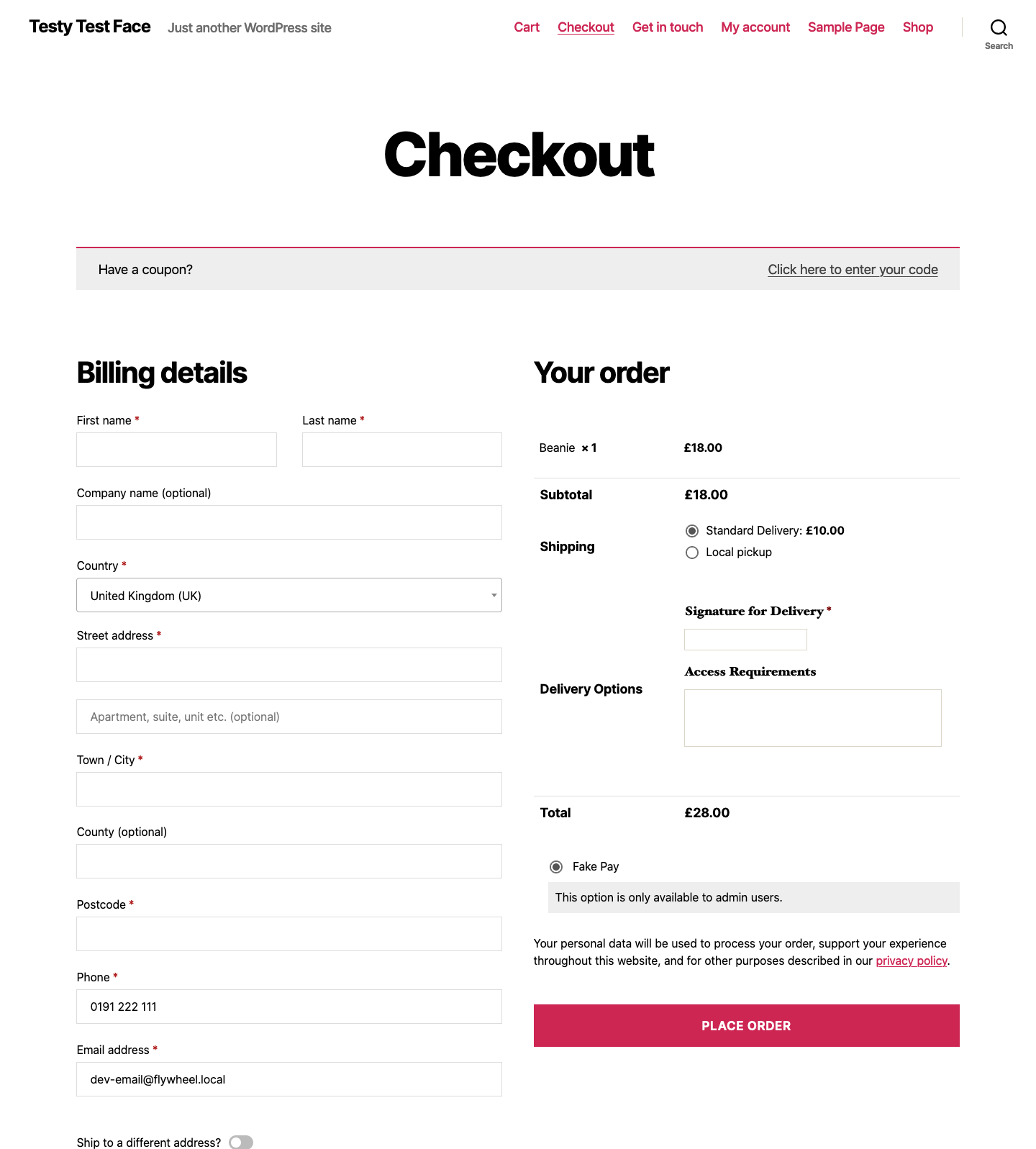 A Gravity Form inside of checkout