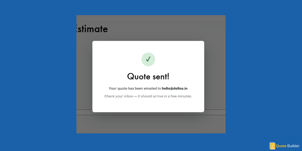 Quote sent confirmation screen shown to the visitor after submitting their details