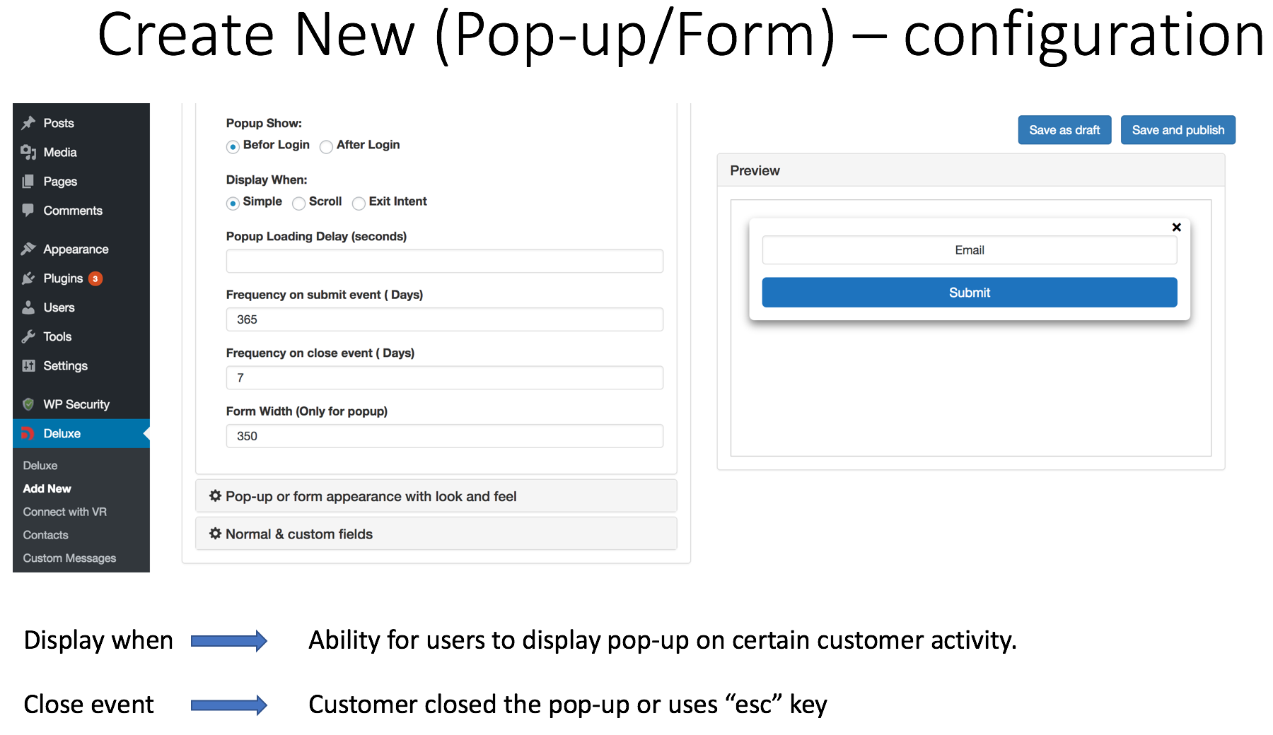 Create new (Pop-up / Form ) - Configuration.