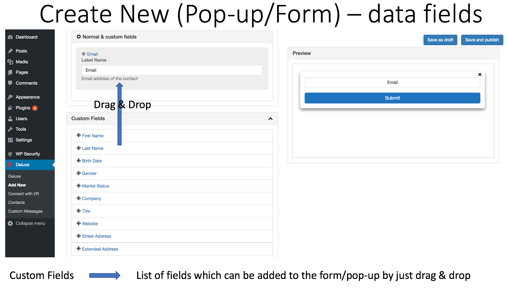 Create new (Pop-up / Form ) - Date fields.