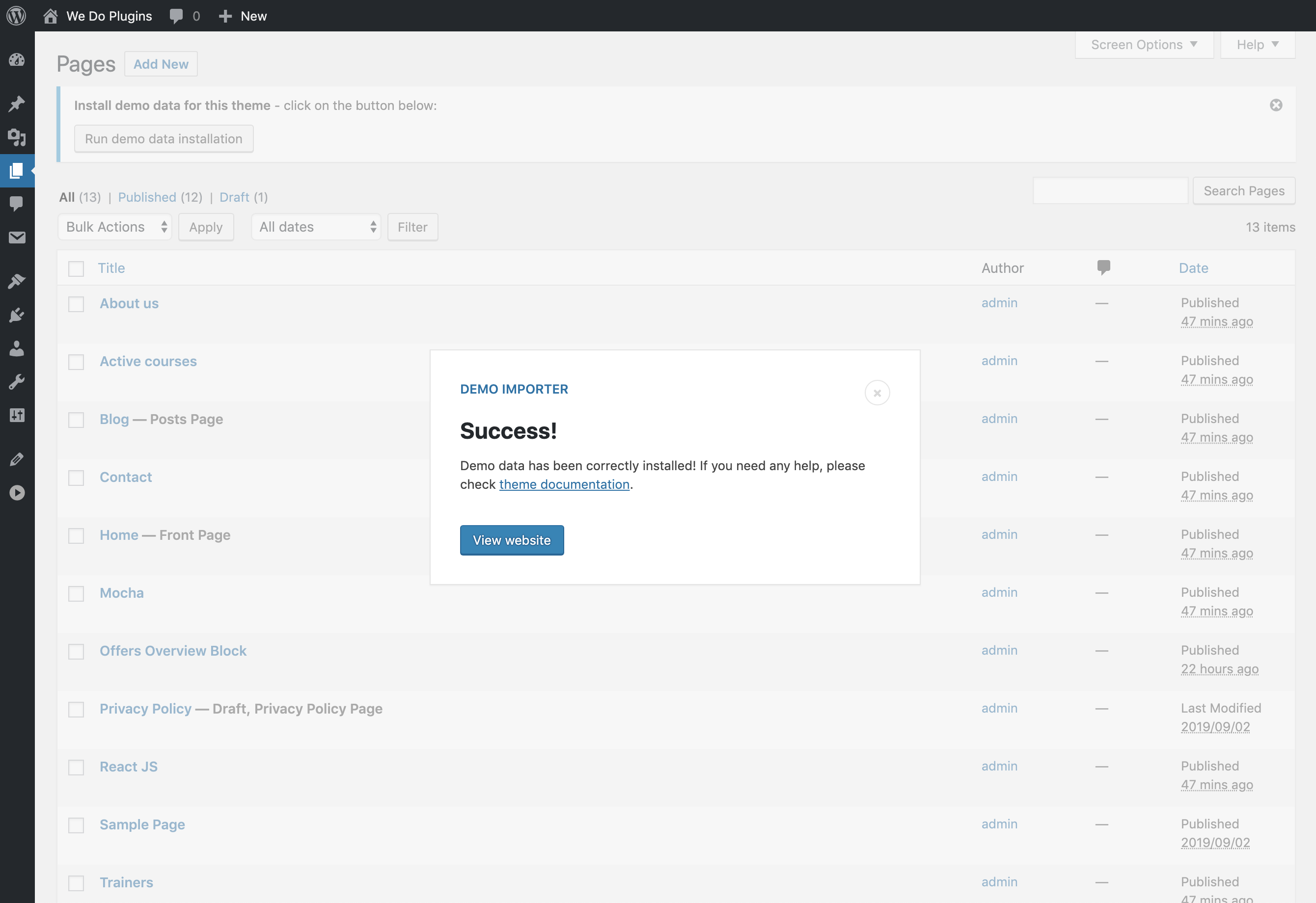 Whole installation process in one modal, as few clicks required as possible,