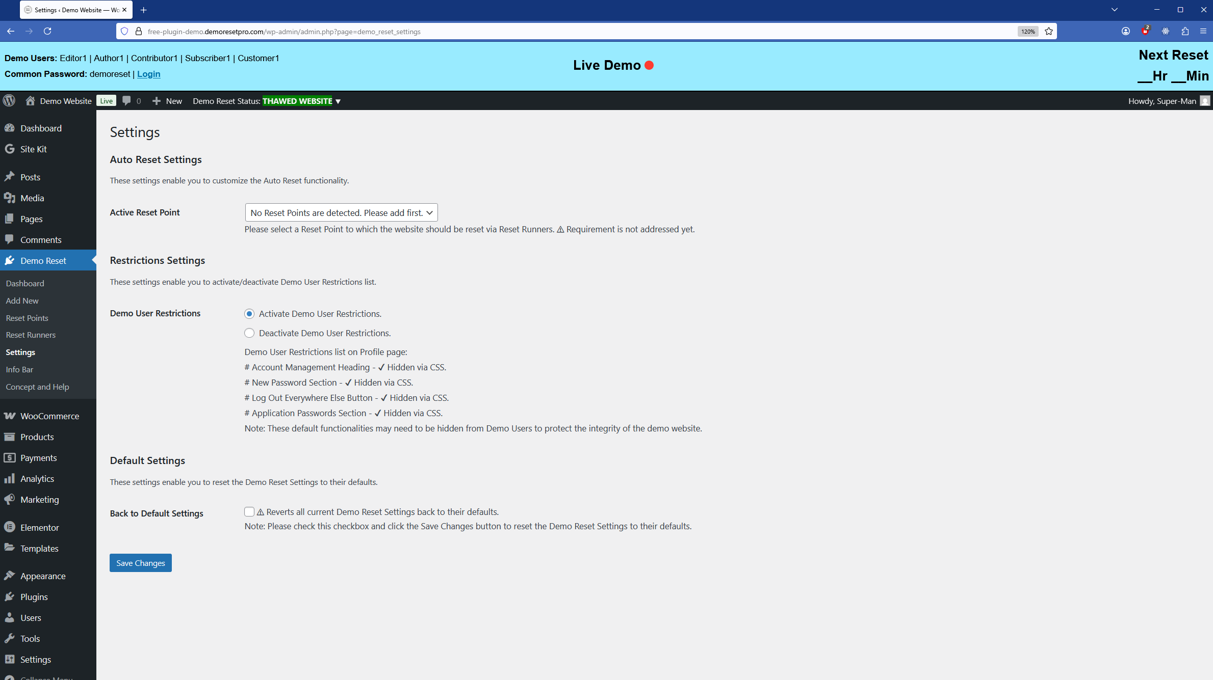 Public View of a Demo Website - FROZEN state (Demo Mode)