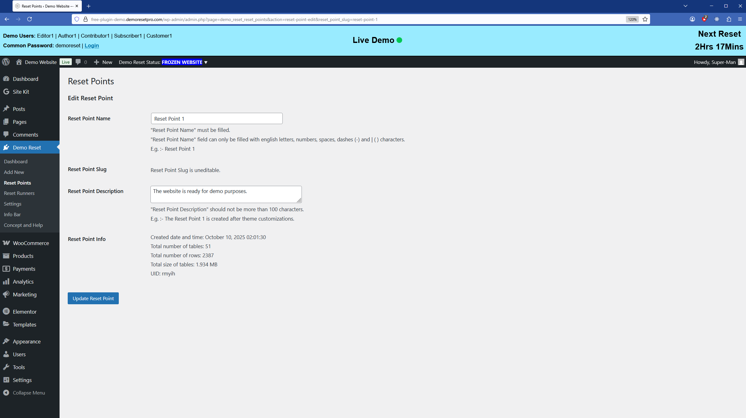 Demo Customer Account – Frozen State (Demo Mode)