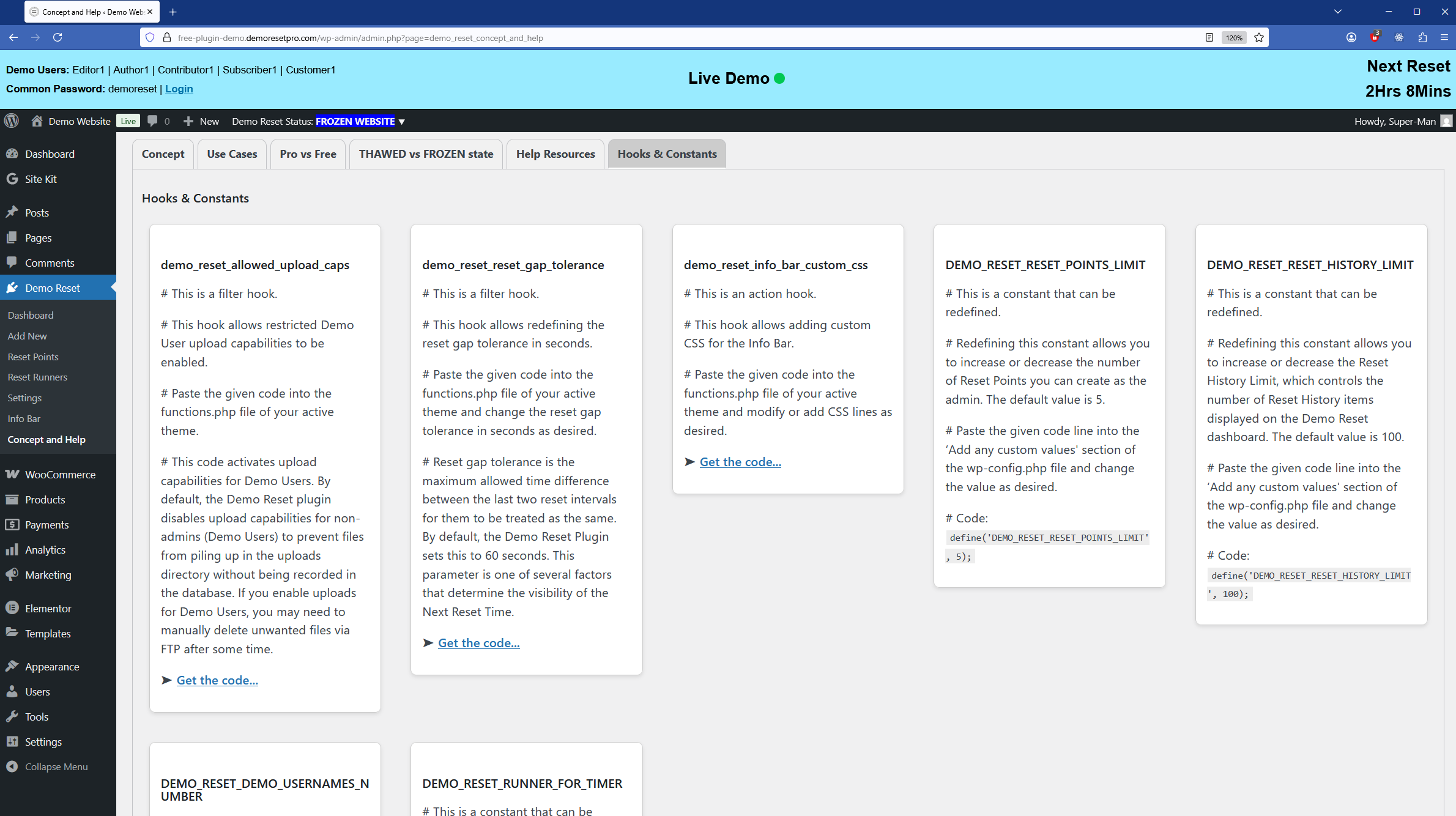 Info Bar Settings Page – Top Part
