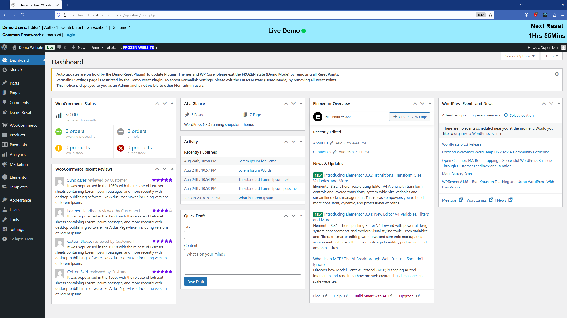 Info Bar Settings Page – Bottom Part