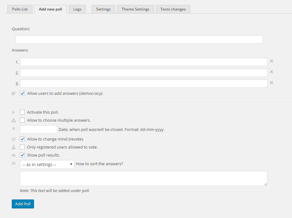Add poll admin page