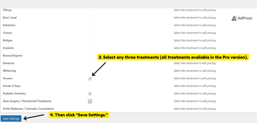 Select any three treatments (all treatments in Pro).