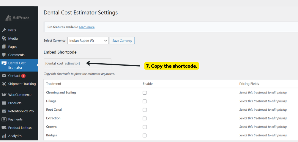 Update the pricing for each treatment.