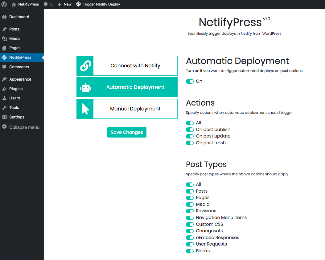 Automatic Deployment configuration page.