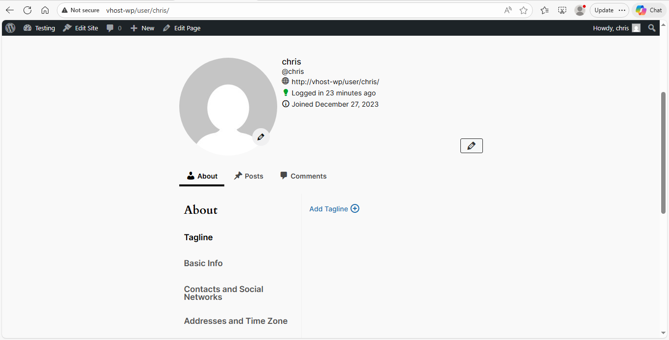 User Account Settings - Front-end