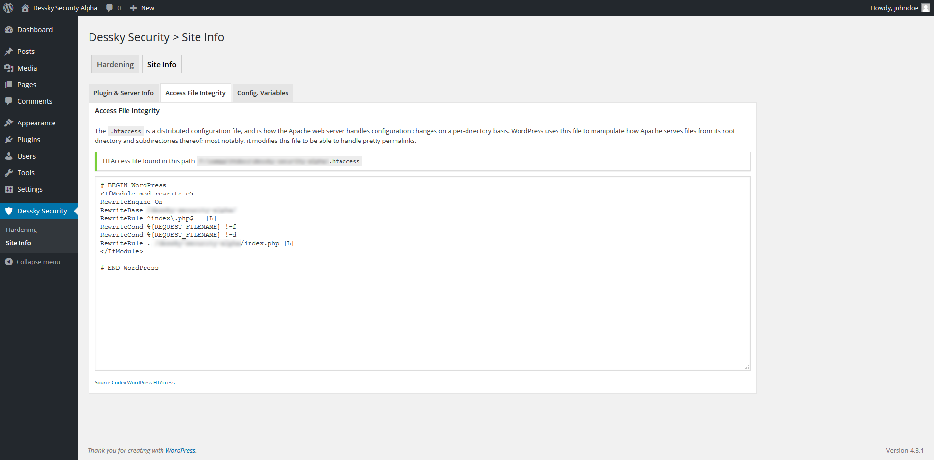 'Access File Integrity' page.