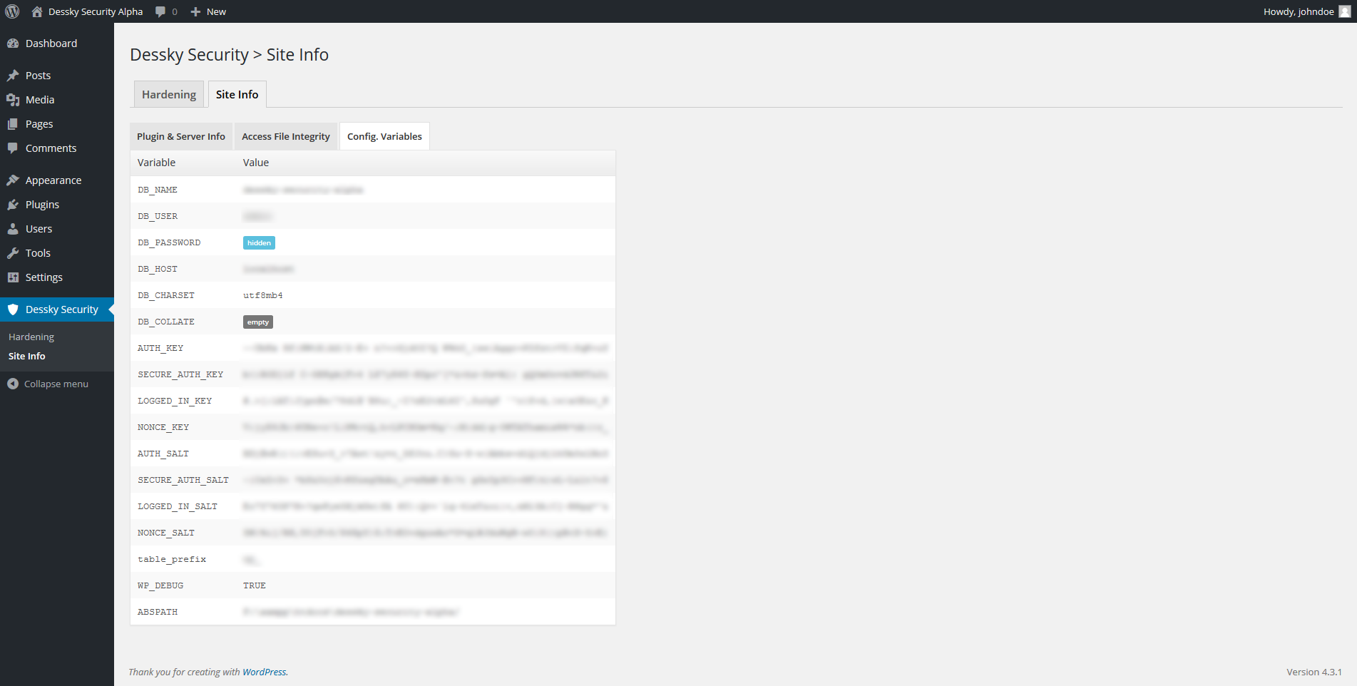 'Config. Variables' page.