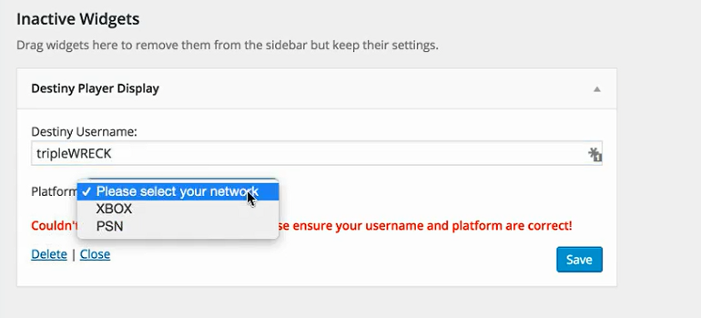 Configuring the widget settings in Wordpress.