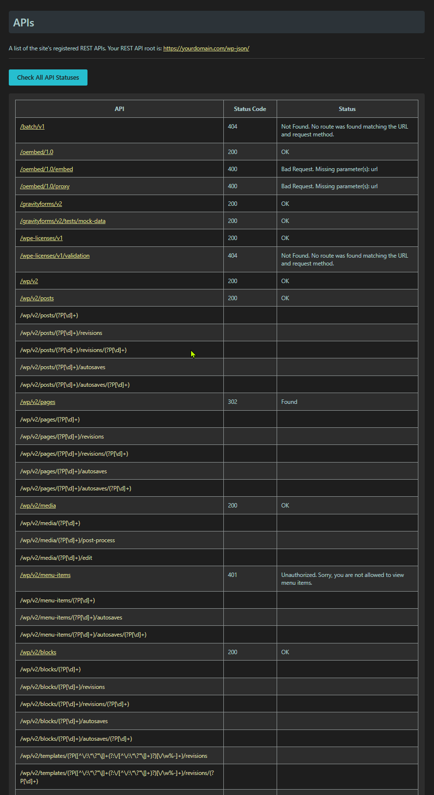 Activated plugins with warnings