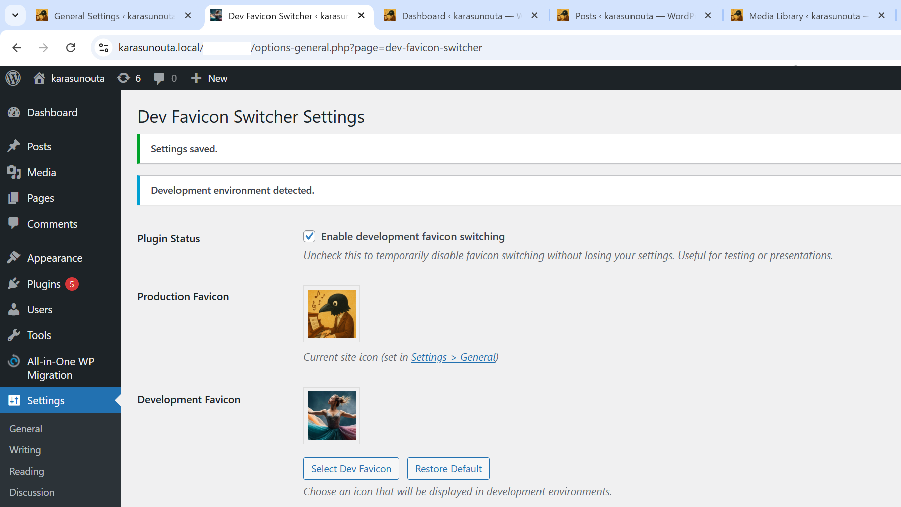 The cropped image reflected in the settings screen and automatically applied in the browser tab bar.