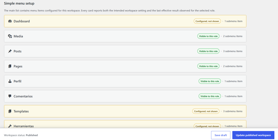 Menu item diagnostic alert for a configured screen that was not shown.