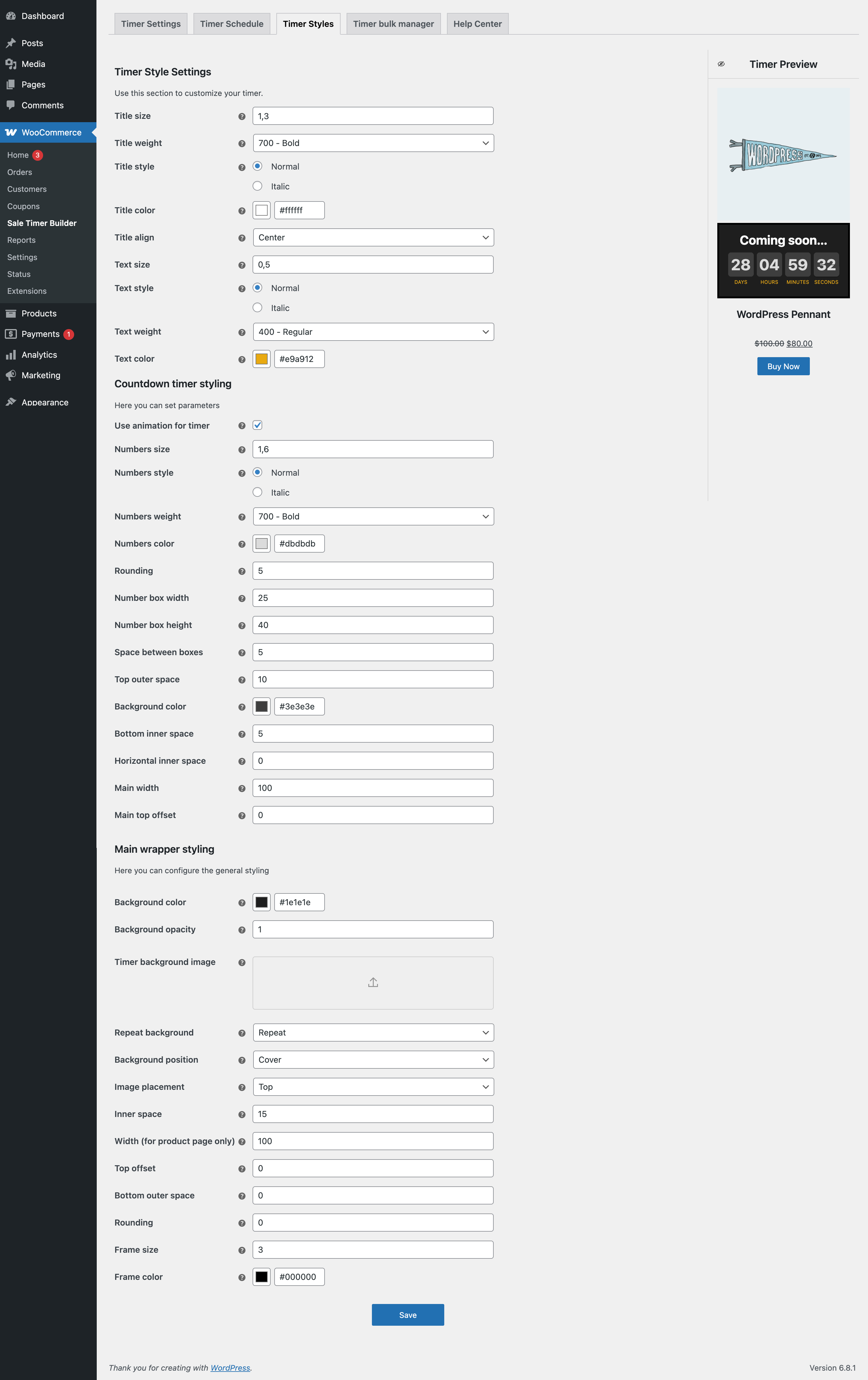 Timer on single producte page, aftel product image